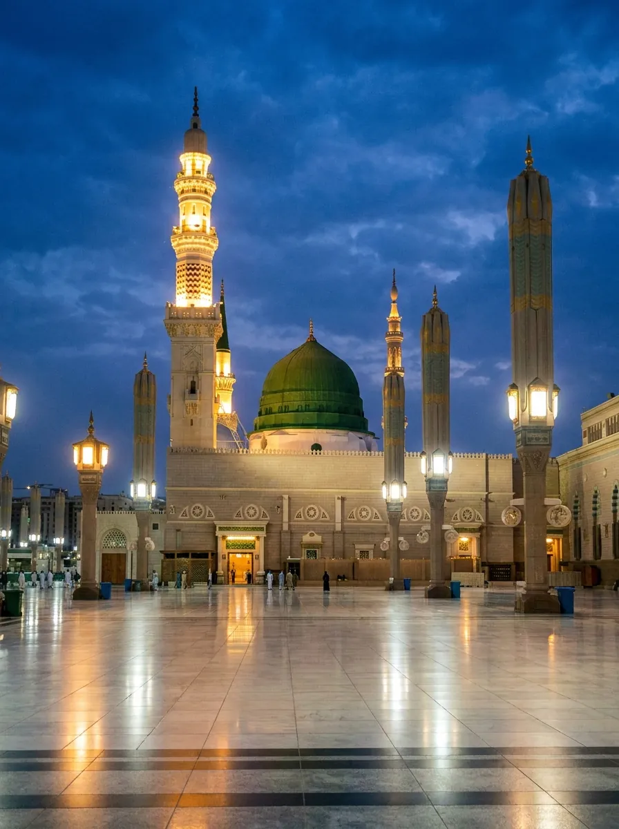 Illustration: The Prophet’s Mosque at blue hour